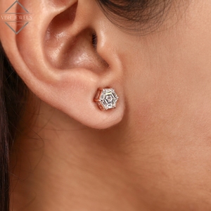 Hexagon Step Cut Diamond <b>Stud</b> <b>Earrings</b> Rose Gold Solitaire Bridal Wedding Jewelry Gift Supplier For Women Luxury <b>Fine</b> Jewelry - Product Image 4
