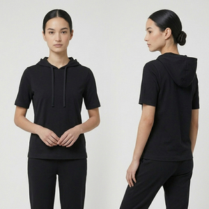T-shirt à capuche à manches courtes de haute qualité pour femme, idéal pour l'entraînement et le fitness, hauts à capuche pour femmes, pull-over, t-shirts à capuche pour femmes - Product Image 3