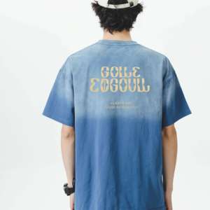Camiseta de Manga Corta Oversize para Hombre, Tie Dye Azul, con Logotipo en la Parte Delantera, Cuello Redondo, 100% Algodón Jersey, Transpirable - Product Image 2