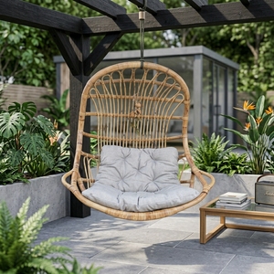 New Durable Eco-Friendly Modern Minimalist Portable Natural Rattan Woven <b>Hanging</b> Swing Chair Indoor Outdoor Park Furniture Sets - Product Image 2