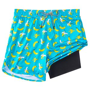 Shorts de Baño para Hombre con Estampado de Plátanos, Secado Rápido, Cintura con Cordón Ajustable, Diseño Azul Estampado - Product Image 1