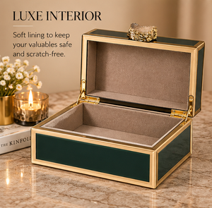 Boîte de rangement pour bijoux en verre vert émeraude avec accent en pierre naturelle, bordure dorée, finition brillante, doublure douce, boîte à souvenirs décorative - Product Image 3