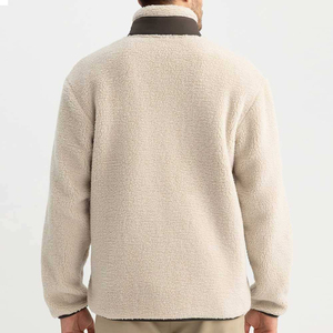 <b>Men's</b> Autumn Eco-friendly <b>Sherpa</b> Lining <b>Fleece</b> Jacket Stand Collar Zipper Closure Solid Gray Casual Windproof Polyester Material - Product Image 6