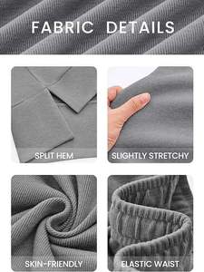 TAYUMA INDUSTRIES Grey Women's Casual Joggers Pants Set Regular Fit Drawstring Waist Full Length Solid Color Knitted Cotton - Product Image 5