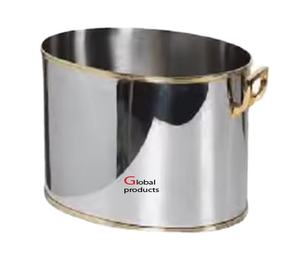 Enfriador de vino de acero inoxidable con acabado de plata de forma ovalada de alto estándar con asa para restaurante y bar de hotel - Product Image 1