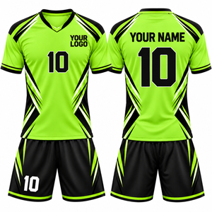 Customizable Soccer Jersey Set V-Neck Short Sleeve <b>Green</b> <b>Black</b> Sublimated Quick Dry Unisex Adult Uniform - Product Image 1