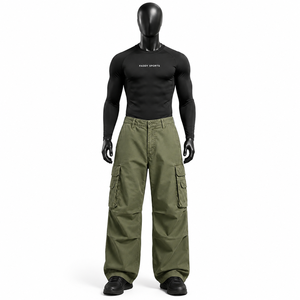Premium Men's Loose Fit Multi-Pocket Tactical <b>Cargo</b> Pants Cotton Twill Casual Streetwear Wide Leg Outdoor Work Trousers for Men - Product Image 1
