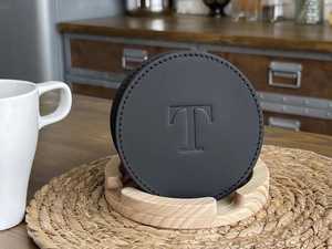 Custom Genuine Leather <b>Coasters</b> Corporate Gift Set Debossed Logo Premium Desk Mat Promotion Giveaways Bulk Pack LC-0030 - Product Image 1