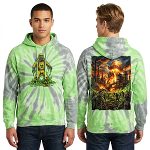 Sudadera con Capucha Verde Tie Dye Personalizada para Hombre, Estampado Gráfico Biohazard Zombie Apocalypse, Venta al Por Mayor, Fabricante de Ropa Urbana Neon - Product Image 1