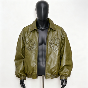 Men's Red PU Leather <b>Jacket</b> Embossed <b>Star</b> Gear Pattern Turn-down Collar Zipper Closure Casual Autumn Wear - Product Image 5