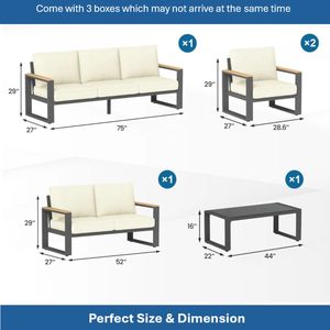 Set di Mobili da Giardino in Alluminio Ultra Resistente a 5 Pezzi, Divano Conversazione a 7 Posti con Cuscini Beige Extra Spessi da 10 Pollici - Product Image 6