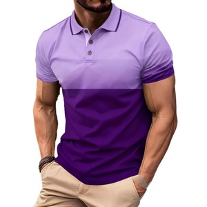 Polo de Hombre Morado con Bloques de Color, Manga Corta, Tejido, Diseño Sólido Informal, Cierre de Botones, Diseño Personalizado 2026 - Product Image 1