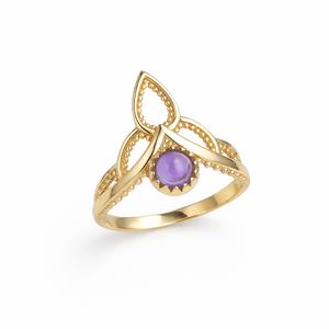 Natural Amethyst Filigree Brass Gemstone <b>Ring</b> Delicate Floral Design Handmade Vintage Style <b>Statement</b> <b>Ring</b> Shopping Elegant - Product Image 1