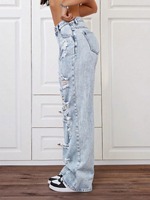 Pantalon en jean 100 % coton coupe droite mi-haute pour femme, respirant, style streetwear, poches avant, design personnalisé, prix abordable, vente en gros