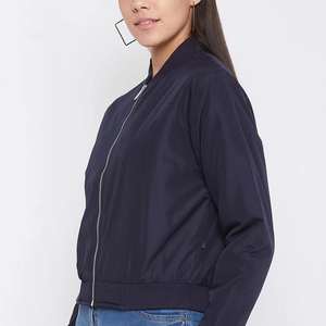 2025 Latest Design Navy Color Women's Bomber <b>Jacket</b> 100% Polyester Fabric Stand Collar Oversize Zip Autumn Quick Dry - Product Image 6