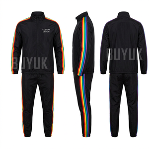 Survêtement unisexe rouge et blanc à manches longues avec fermeture éclair, col montant, coupe sportive, en polyester, pour l'automne - Product Image 2