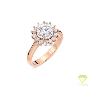 Anillo de Compromiso con Halo de Diamantes Moissanite de Corte Redondo en Oro Amarillo de 14K, Anillo de Promesa de Boda con Diseño Floral para Mujer - Product Image 4
