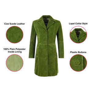 Manteau trench en daim vert pour femme, long, à double boutonnage, col cranté, manches longues, vêtement d'extérieur décontracté d'automne, taille adulte - Product Image 2
