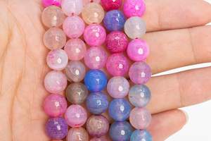 Perles d'agate violette à motif craquelé, pierres précieuses naturelles facettées rondes, perles en vrac, brin complet, vente en gros - Product Image 2