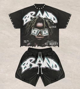 Pantalones Cortos Deportivos de Satén Negro para Hombre, Transpirables, de Punto, con Logotipo de Banda Blanca Estampado, de Secado Rápido, para Entrenamiento de Verano y Ropa Urbana - Product Image 5