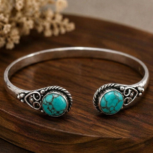 Brazalete Abierto de Turquesa Hidro, Hecho a Mano, Chapado en Plata/Oro, Ajustable, Clásico, Unisex, Joyería con Piedras Preciosas - Product Image 5