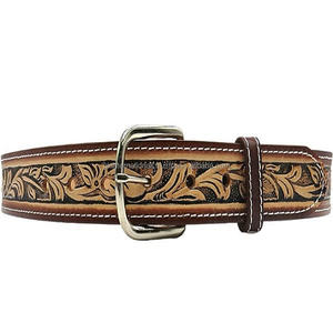 Ceinture en cuir pleine fleur véritable sculptée à motifs floraux occidentaux de créateur Ceintures de pays en cuir de vache usiné gravé pour unisexe - Product Image 3