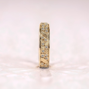 Round Moissanite Wedding Band Vintage Floral Gold Leaf Engraved Eternity Band Antique Diamond <b>Stacking</b> <b>Ring</b> Promise Gift - Product Image 3