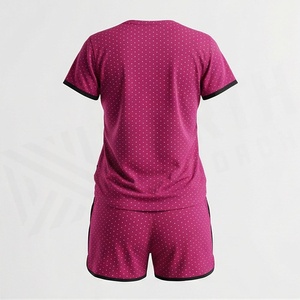 Conjunto de 2 piezas de pantalones cortos con lunares para mujer, camiseta de manga corta y pantalones cortos por encima de la rodilla, ropa deportiva informal transpirable para primavera y verano - Product Image 2
