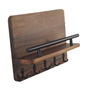 Perchero de pared de madera rústica con 4 ganchos y estante, organizador para entrada de 25x18.5x7.5cm - Product Image 4