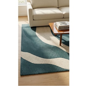 Alfombra de área moderna de lana hecha a mano con mechones gruesos y patrón geométrico, con base de algodón antideslizante para sala de estar y uso en hoteles. - Product Image 1