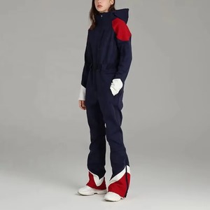 Traje de Nieve para Mujer, Mono de Esquí Impermeable de una Pieza con Capucha y Cremallera, Diseño Color Block, Estampado Digital - Product Image 3