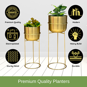 Jardinières décoratives en métal de luxe modernes avec support couleur or pour bureau à domicile jardin salon chambre cuisine utilisation - Product Image 5