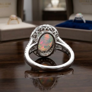Diamond Halo Cluster Bezel Set Oval Cut Welo Opal Natural Ethiopian Opal <b>Dainty</b> Women's 925 Sterling Silver Luxury <b>Ring</b> - Product Image 4