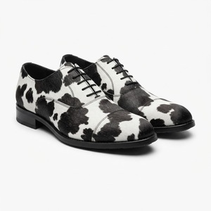Genuine Leather Cow Print Oxfords Round Toe Lace-Up Breathable Men's <b>Dress</b> Shoes All Seasons <b>Rubber</b> Outsole - Product Image 4
