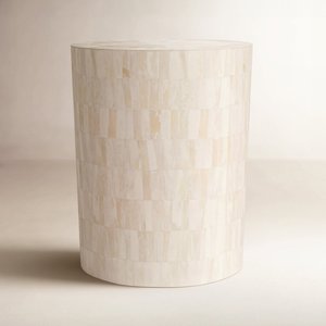 Round Natural Bone Inlaid MDF side Table Minimalist Vintage Design For Home office <b>bed</b> room Decoration wholesale - Product Image 2