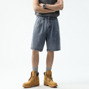 Shorts en jean décontractés pour homme, taille mi-haute, coupe droite, respirants et légers, 100% coton extensible, bleu - Product Image 1