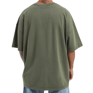 T-shirt en tricot vert olive surdimensionné pour homme, manches courtes, col rond, décontracté, impression numérique, coton, coupe streetwear, vêtements OEM - Product Image 2