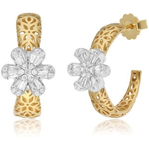 Pendientes de aro de oro macizo de 18 quilates de lujo con flor de diamantes para mujer, joyería de boda - Product Image 1