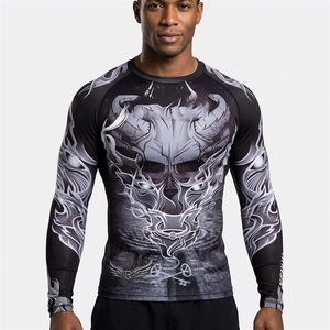 Men Long Sleeve Rash Guard Full Print <b>Skull</b> Design Quick Dry Polyester Compression Shirt for Adults - Product Image 5