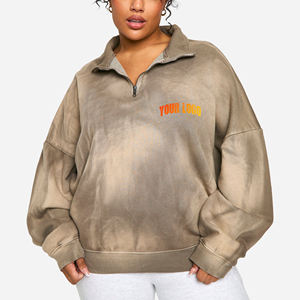 Sudadera de cuello redondo para mujer, estilo universitario, estampada, lavada al ácido, 100% algodón polar, oversize, con puños a rayas y bordados, para otoño - Product Image 1