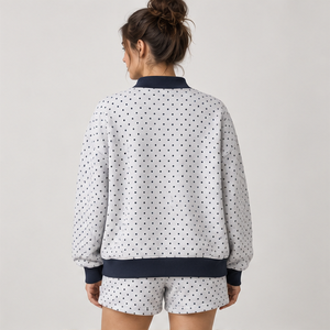 Ensemble short 2 pièces pour femme, gris chiné clair, micro-points, col montant, vêtements de sport décontractés personnalisés - Product Image 2