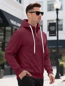 Sudadera con capucha y cremallera de un cuarto para hombre, cálida, de forro polar, de manga larga, tipo jersey - Product Image 3