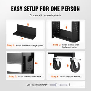 Carrello Porta Libri a Rotelle Monofacciale con Capacità di 150 kg, 79,5 cm x 38,7 cm x 124,7 cm, Ripiani Inclinati a V in Acciaio, Blocco da 4 Pollici - Product Image 5