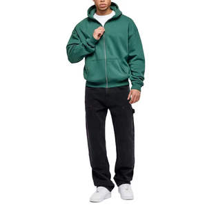 High-Quality Screen-Printed Zipper UP <b>Thick</b> Cotton Plain Loose Hoodie for Men - Product Image 3