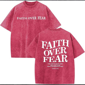 Camiseta Oversize con Gráfico 'Faith', de Algodón Lavado Vintage, Estilo Streetwear para Hombre, con Estampado Cristiano y Lavado Ácido, de Algodón de Alto Gramaje - Product Image 1
