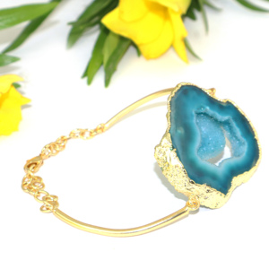 กำไลข้อมือโบฮีเมียน Goran Vogue Royal Fashion ประดับด้วยหินเจโอดสีม่วงธรรมชาติ ชุบทอง 18K พร้อมสายปรับขนาดได้ คริสตัลบำบัด - Product Image 3