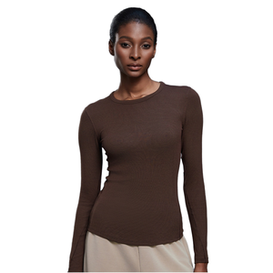 Camisetas de manga larga para mujer al por mayor, ajustadas, de cuello redondo, para primavera y otoño, camisetas básicas lisas - Product Image 6