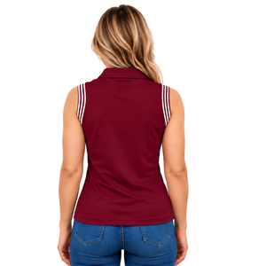 Polo sin mangas color rojo vino para mujer, corte ajustado, con cuello de parche, para equitación y entrenamiento, personalizado, al por mayor, de alto rendimiento. - Product Image 2