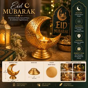 Portavelas de Luna Creciente Chapado en Oro, Decoración Bohemia para el Hogar, para Ramadán, Eid, Diwali, Decoración de Mesa - Product Image 2