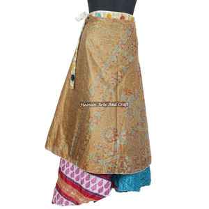 New College Girl <b>Beach</b> Wear Long Wrap Skirts Rajasthani Indian Women Wear Art Silk Rapron Skirt Indian Reversible <b>Magic</b> Sari - Product Image 4